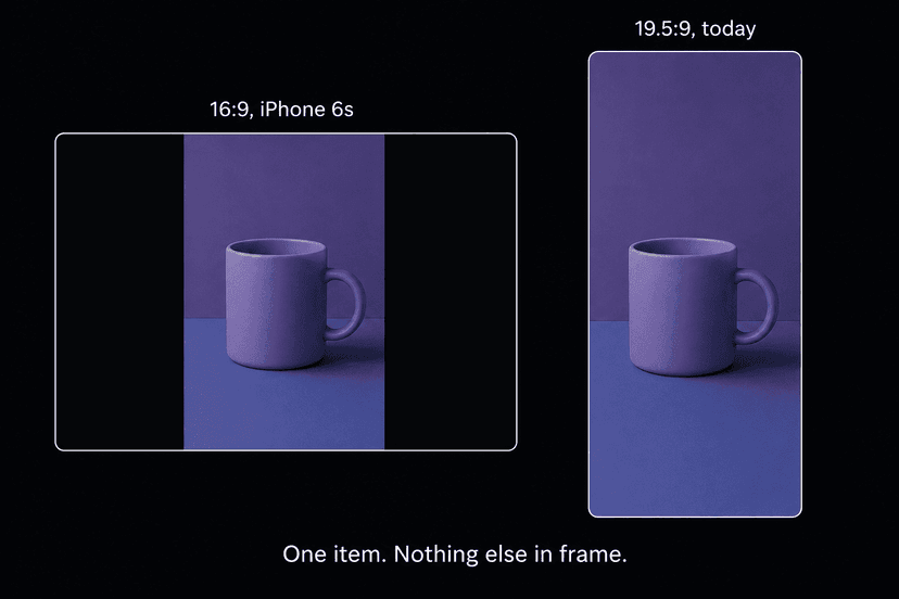 A vertical photo letterboxed on a 16:9 screen, then filling a 19.5:9 screen
